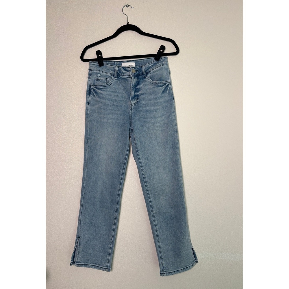 Vervet High Rise Straight Leg Light Wash Jeans with Side Slits Size 27 V2407
